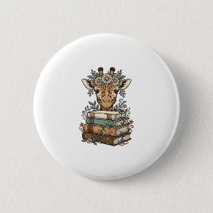 Vintage-Giraffe-Liest-Bücher-Floral-Shirt-Design_ Button