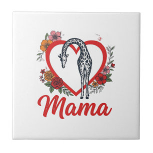 Vintage Giraffe Mama Floral Heart Shirt Design_1 Fliese