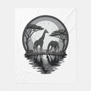 Vintage-Giraffe-Mond-Silhouette-Safari-Vektor-Desi Fleecedecke