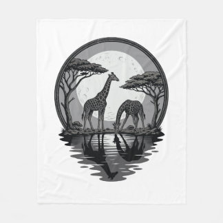 Vintage-Giraffe-Mond-Silhouette-Safari-Vektor-Desi Fleecedecke