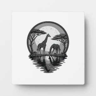 Vintage-Giraffe-Mond-Silhouette-Safari-Vektor-Desi Fotoplatte