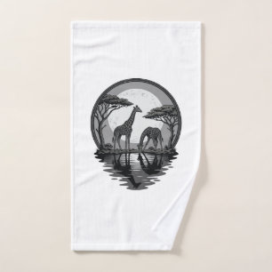 Vintage-Giraffe-Mond-Silhouette-Safari-Vektor-Desi Handtuch