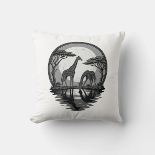 Vintage-Giraffe-Mond-Silhouette-Safari-Vektor-Desi Kissen