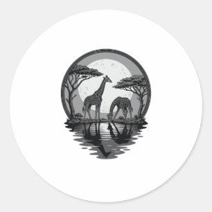 Vintage-Giraffe-Mond-Silhouette-Safari-Vektor-Desi Runder Aufkleber
