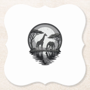 Vintage-Giraffe-Mond-Silhouette-Safari-Vektor-Desi Untersetzer