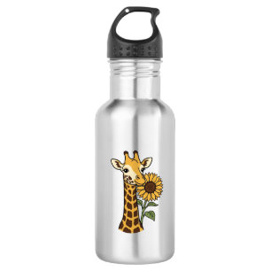 Vintage-Giraffe-Sonnenblume-Vektordesign_1 Edelstahlflasche
