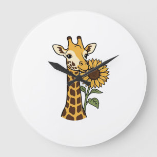 Vintage-Giraffe-Sonnenblume-Vektordesign_1 Große Wanduhr
