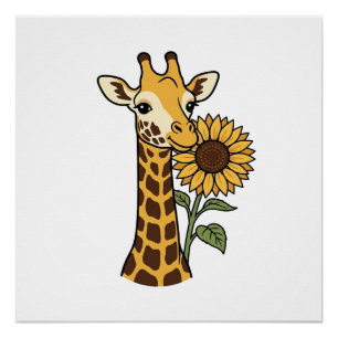 Vintage-Giraffe-Sonnenblume-Vektordesign_1 Poster