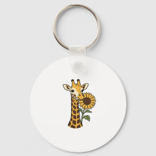 Vintage-Giraffe-Sonnenblume-Vektordesign_1 Schlüsselanhänger