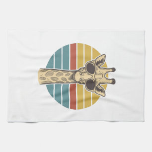 Vintage-Giraffe-Sonnenbrille Retro-Sonnenuntergang Geschirrtuch