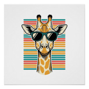 Vintage-Giraffe-Sonnenbrille Retro-Streifen-Vektor Poster