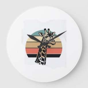 Vintage-Giraffe-Sonnenuntergang-Safari-Vector-Shir Große Wanduhr