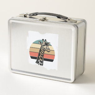Vintage-Giraffe-Sonnenuntergang-Safari-Vector-Shir Metall Brotdose