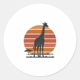 Vintage-Giraffe-Sonnenuntergang-Safari-Vector-Shir Runder Aufkleber