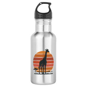 Vintage-Giraffe-Sonnenuntergang-Safari-Vektor-Shir Edelstahlflasche
