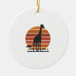 Vintage-Giraffe-Sonnenuntergang-Safari-Vektor-Shir Keramik Ornament