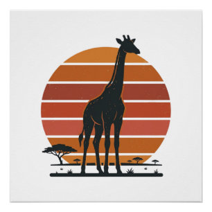 Vintage-Giraffe-Sonnenuntergang-Safari-Vektor-Shir Poster