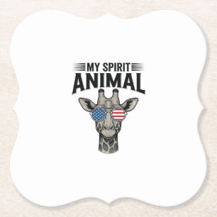 Vintage-Giraffe-Spirit-Tier-patriotisches-Shirt-De Untersetzer