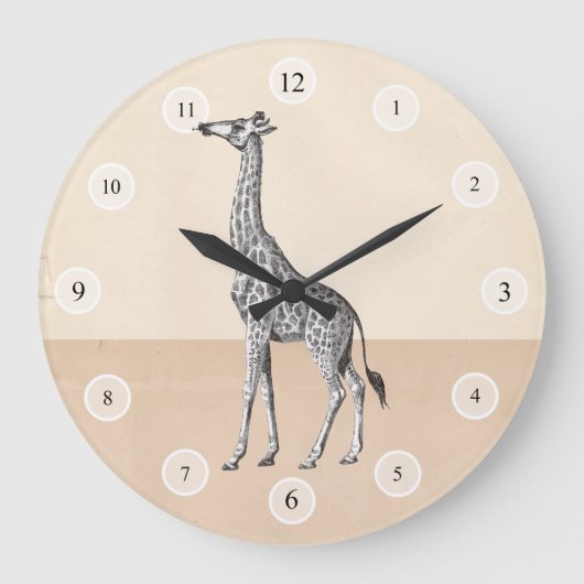 Vintage Giraffe-Uhr Große Wanduhr (Vorderseite)