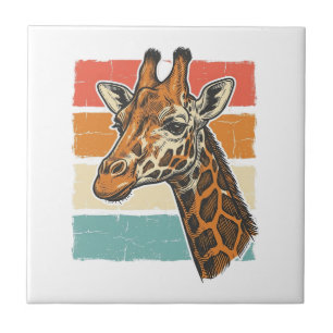 Vintage-Giraffen-Kopf Retro-Sonnenuntergang-Vektor Fliese