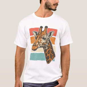 Vintage-Giraffen-Kopf Retro-Sonnenuntergang-Vektor T-Shirt
