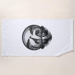 Vintage-Giraffen-Mond-Silhouette-Safari-Vektor-Des Strandtuch