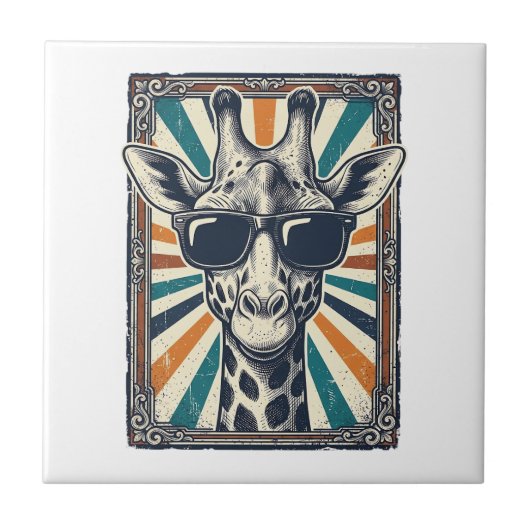 Vintage-Giraffen-Sonnenbrille Fliese (Vorderseite)