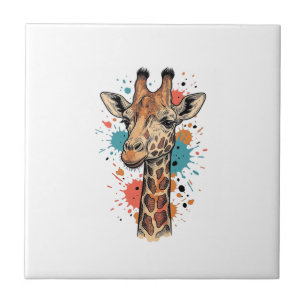 Vintage-Giraffen-Stich auf weißem Shirt-Design ( Fliese
