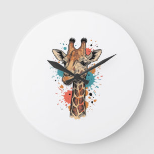 Vintage-Giraffen-Stich auf weißem Shirt-Design ( Große Wanduhr