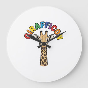 Vintage-Giraffen-Symbol Süßes Tier-Shirt-Design_1 Große Wanduhr