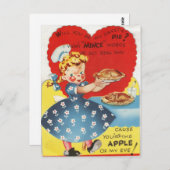 Vintage Girl Bakes Pie Valentine Postkarte (Vorne/Hinten)