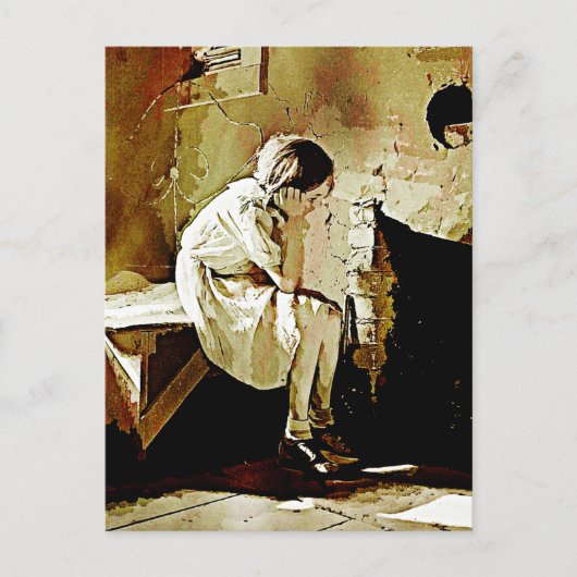 Vintage Girl by Fireplace Postcard Postkarte (Vorderseite)