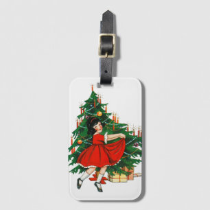 Vintage Girl Dancing Christmas Tree Gepäckanhänger