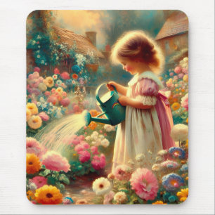 ~ Vintage Girl Garden Blume ~ Mousepad