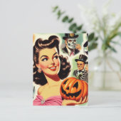 Vintage Girl Halloween-Illustration Postkarte (Stehend Vorderseite)