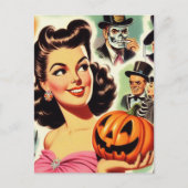 Vintage Girl Halloween-Illustration Postkarte (Vorderseite)