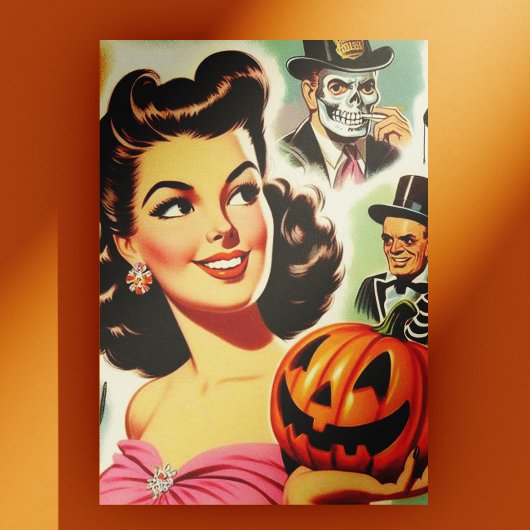 Vintage Girl Halloween-Illustration Postkarte