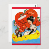 Vintage Girl & Hunde im Kanu Valentine Postkarte (Vorne/Hinten)