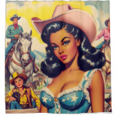Vintage Girl-Illustration Duschvorhang (Vorderseite)