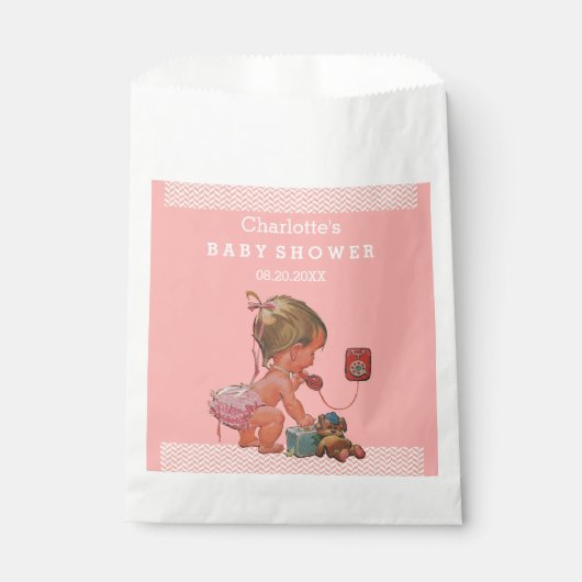 Vintage Girl on Phone Baby Dusche Chevronen Geschenktütchen (Vorderseite)