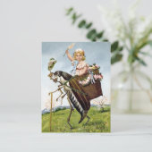 Vintage Girl Riding Insect Postcard Postkarte (Stehend Vorderseite)