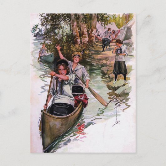 Vintage Girl Scout Campers Canoeing Postcard Postkarte (Vorderseite)