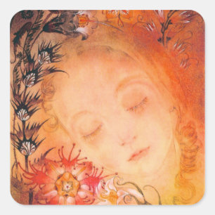 Vintage Girl-Sticker schlafen Quadratischer Aufkleber