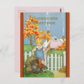 Vintage Girl Türkei und Pink House Erntedank Postkarte (Vorne/Hinten)