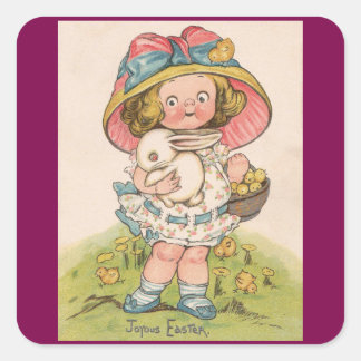 Vintage Girl With Bunny Easter Sticker