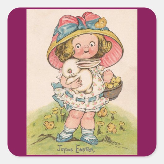 Vintage Girl With Bunny Easter Sticker (Vorderseite)