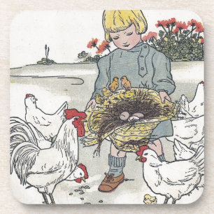 Vintage Girl With Chickens, E is an Egg Untersetzer