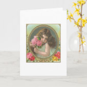Vintage- girl with roses karte (Gelbe Blume)