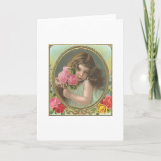 Vintage- girl with roses karte