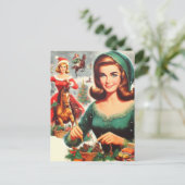 Vintage Girls Christmas  Postkarte (Stehend Vorderseite)